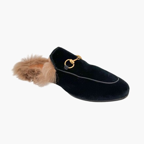 Gucci Princetown Black Velvet Fur Lined Horsebit Mules Size 38.5 US 8.5 Women's - Picture 11 of 15